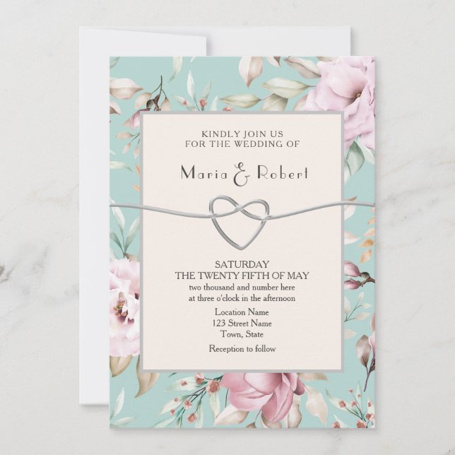 Invitación de boda rústica floral rosa pálido (Anverso)