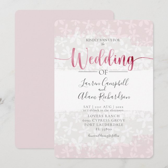 Invitación de boda rústica floral rosa pálido (Anverso / Reverso)