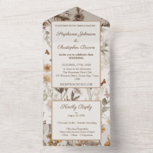 Invitación de boda rústica francesa todo en uno