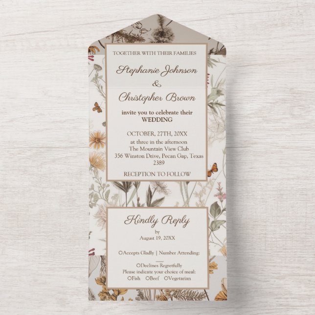 Invitación de boda rústica francesa todo en uno (Interior)