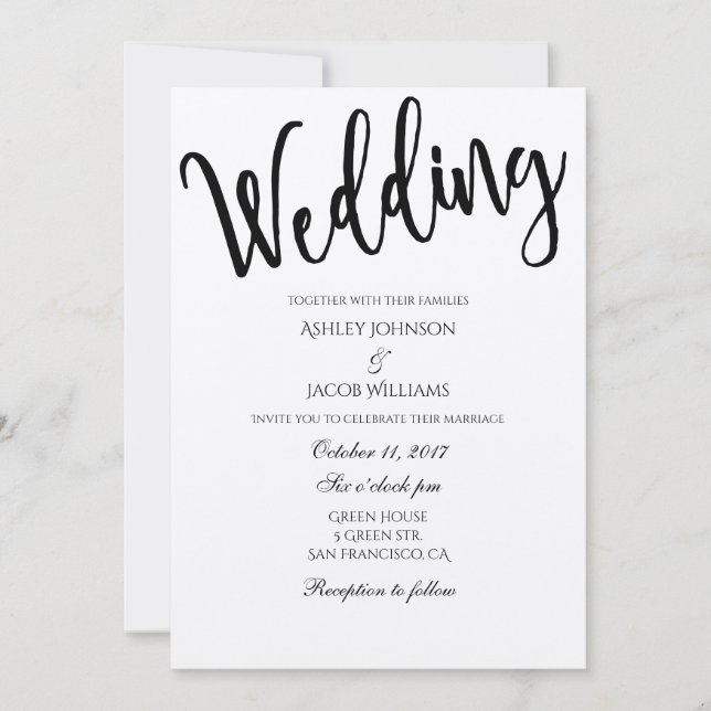 Invitación de boda rústica. Invitación tipográfica (Anverso)