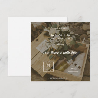 Invitación de boda rústica minimalista marrón y bl