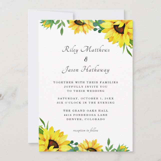 Invitación de boda rústica moderna de girasol bril (Anverso)