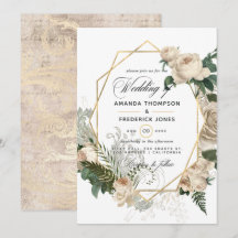 Invitación de boda rústica poligonal floral de mar