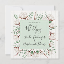 Invitación de boda rústica sureña de algodón y mad