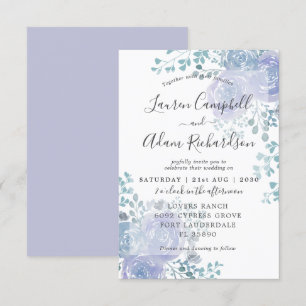 Invitación de Boda Rústico Floral Dusty Azul y Púr