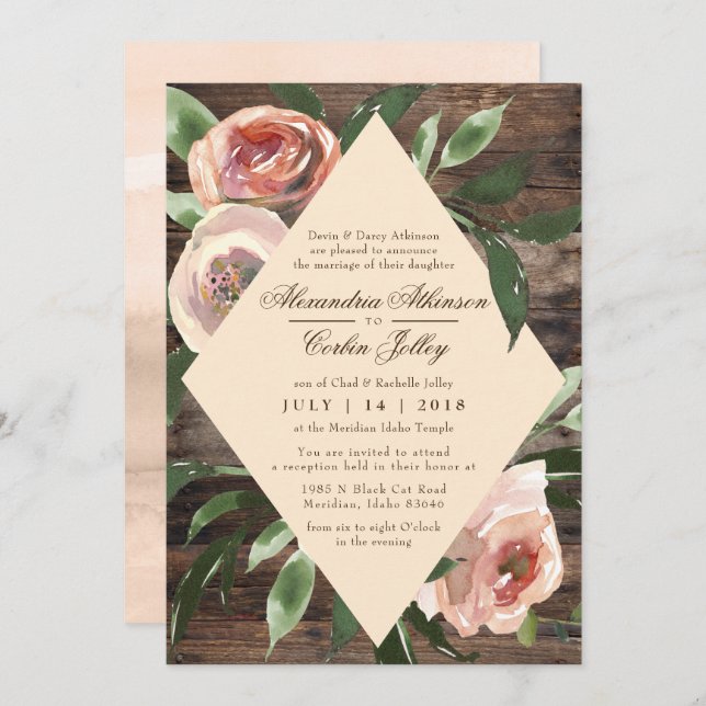 INVITACIÓN DE BODA| Sabor floral de Rubor de mader (Anverso / Reverso)