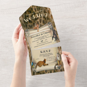 Invitación de boda Safari Fauna Todo en Uno