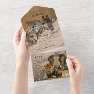 Invitación de boda Safari Wildlife Todo en Uno