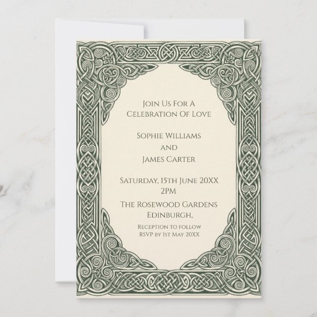 Invitación de Boda Sage Celta (Anverso)