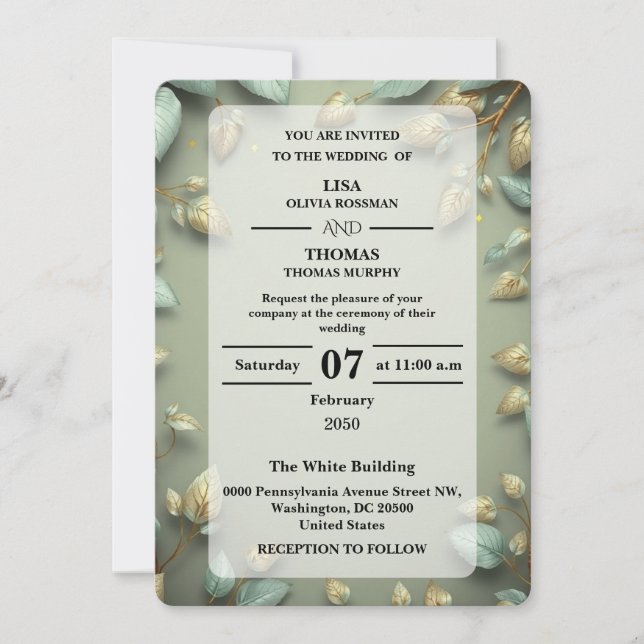 Invitación de Boda Sage Gold Luxe Verdor (Anverso)