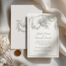 Invitación de boda Sage Green Toile de Jouy París