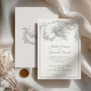 Invitación de boda Sage Green Toile de Jouy París