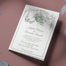 Invitación de boda Sage Green Toile de Jouy París