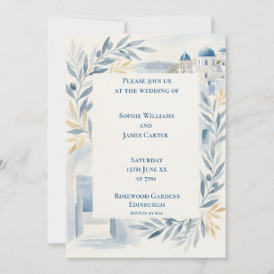 Invitación de boda Santorini azul pálido