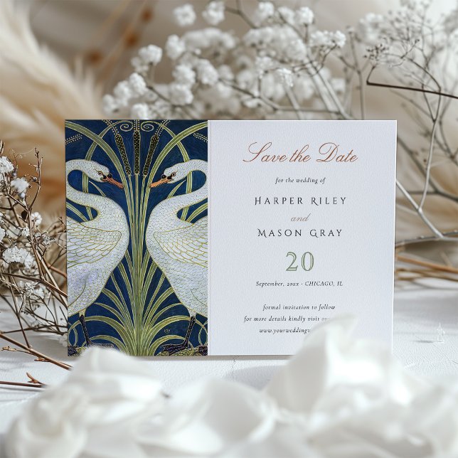 Invitación de boda Save the Date con dos cisnes (Subido por el creador)