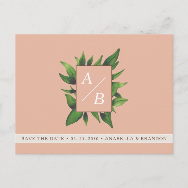 Invitación de boda Save The Date con tono melocotó (Anverso)
