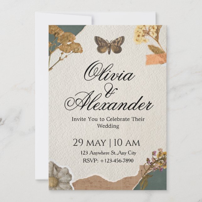 Invitación de Boda Scrapbook de Motas Botánicas Vi (Anverso)