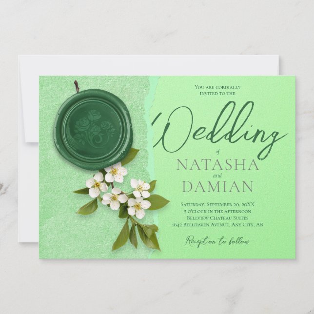 Invitación de boda Sello Verde (Anverso)