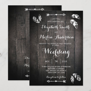 Invitación de boda sencilla de madera rústica con