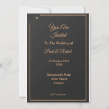 Invitación de boda sencilla, negro y dorado