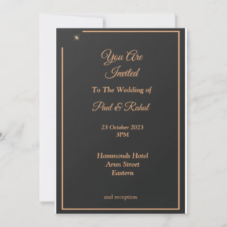 Invitación de boda sencilla, negro y dorado