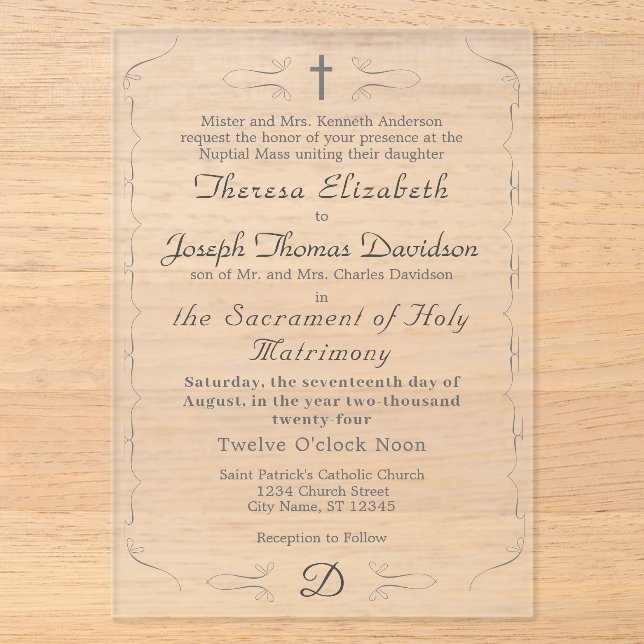 Invitación de boda sencillamente católica (Anverso)