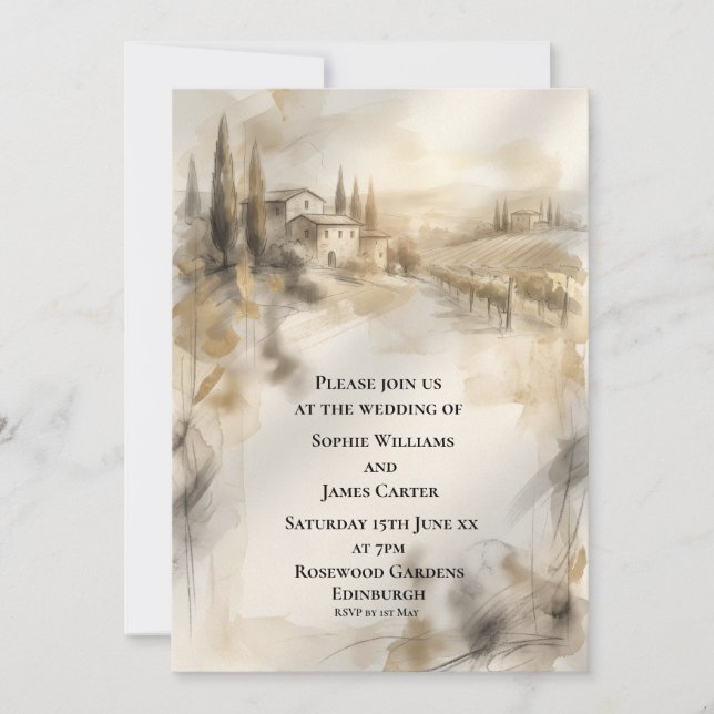 Invitación de boda Sepia Highland Manor (Anverso)