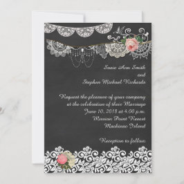 Invitación de boda ShabbyChic con pizarra y encaje