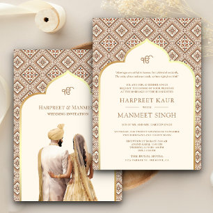 Invitación de boda sij Cream Ivory Gold Punjabi An