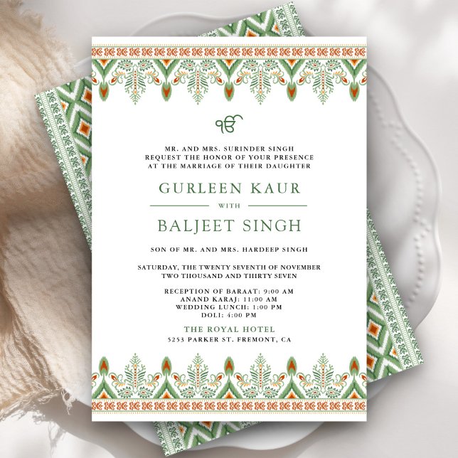Invitación de Boda Sij de Green Ikat Anand Karaj (Subido por el creador)