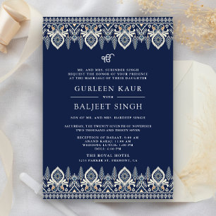 Invitación de boda Sikh Anand Karaj Ikat azul mari