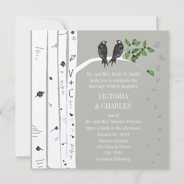 Invitación de Boda Silver Cloud Abedul Vintage Páj (Anverso)
