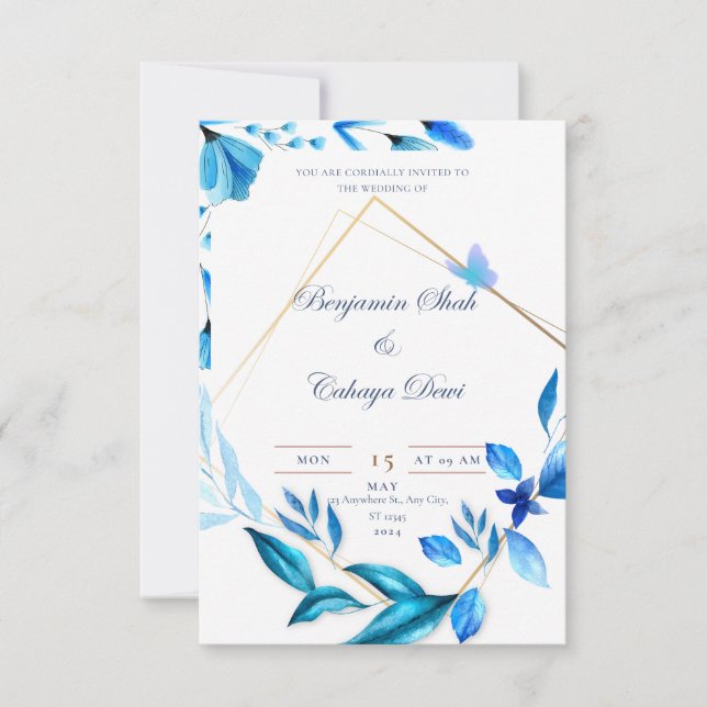 invitación de boda simple azul bebé y blanco (Anverso)