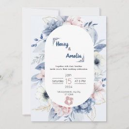 Invitación de boda simple azul blanco