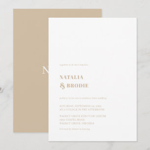 Invitación de boda simple beige blanca