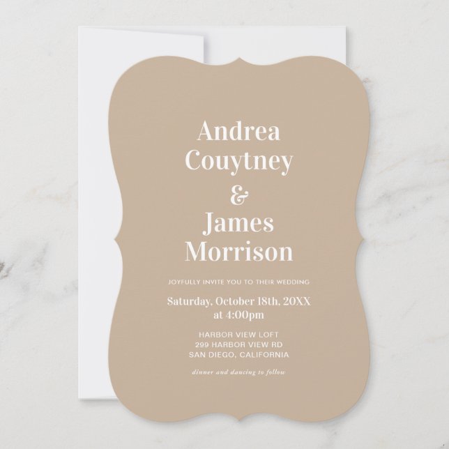 Invitación de boda simple boho beige con foto (Anverso)