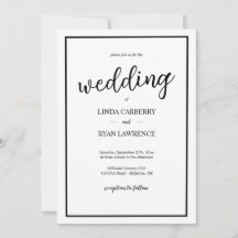 Invitación de boda simple clásica en blanco y negr