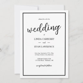Invitación de boda simple clásica en blanco y negr
