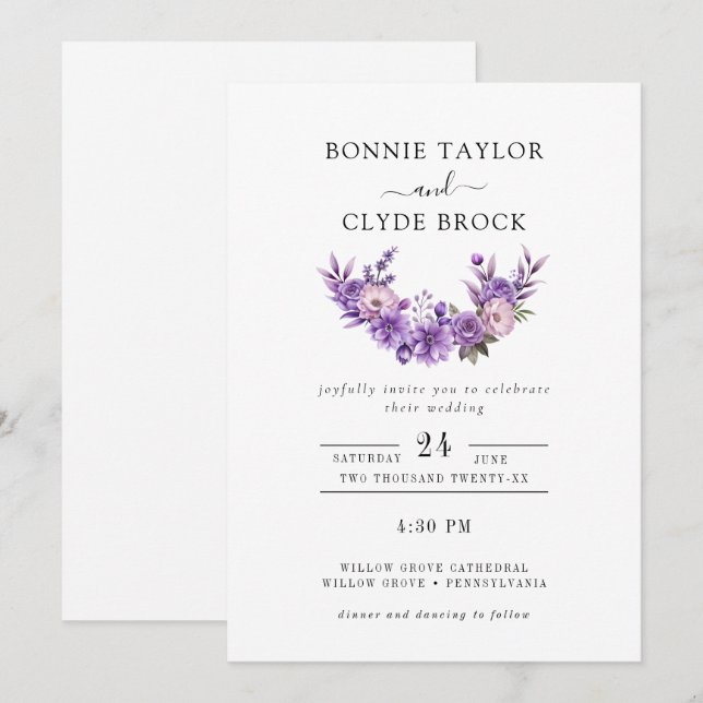 Invitación de Boda Simple con Arte Floral Delicado (Anverso / Reverso)