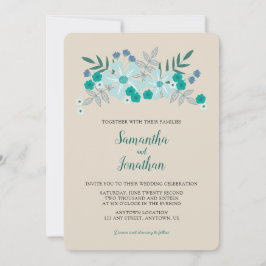 Invitación de boda simple con flores azul verde y 