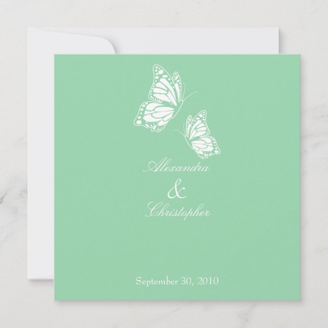 Invitación de Boda simple de mariposas verdes de f (Anverso)