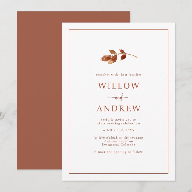 Invitación de Boda Simple de Otoño (Anverso / Reverso)