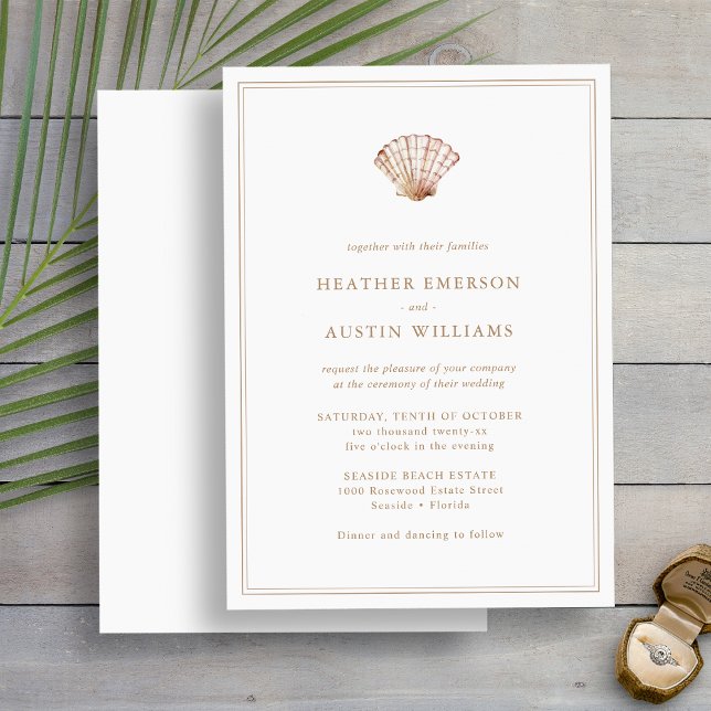 Invitación de Boda Simple de Playa (Beach Simple Modern Seashell Wedding Invitation
by Painted Paperie)