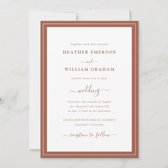 Invitación de boda simple de terracota (Anverso)