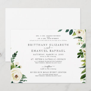 Invitación de boda simple en blanco con ambos padr