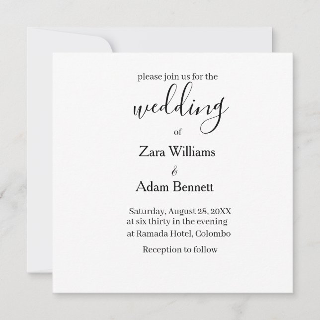 Invitación de boda simple en blanco y negro (Anverso)