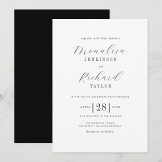 invitación de boda simple en blanco y negro