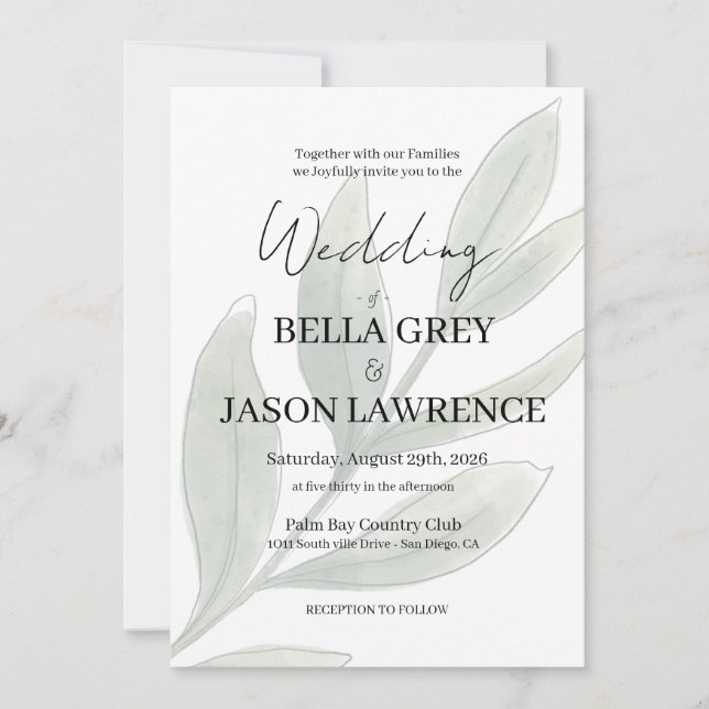 Invitación de boda simple flor negro y blanco (Anverso)