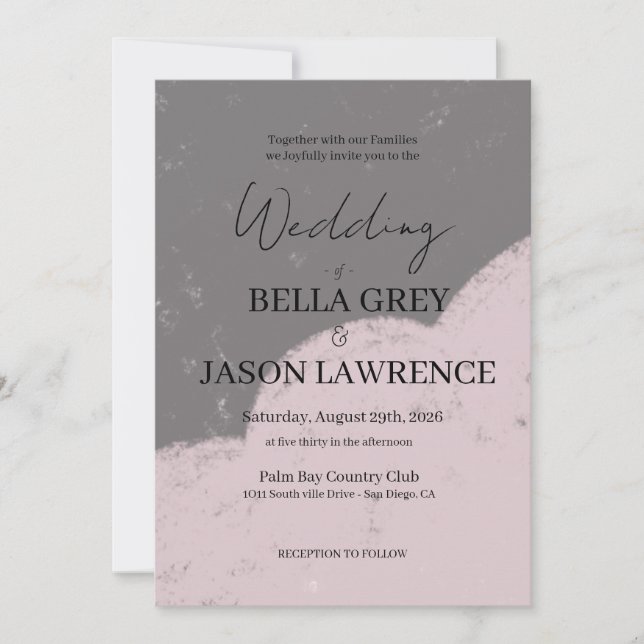 Invitación de boda simple flor negro y blanco (Anverso)